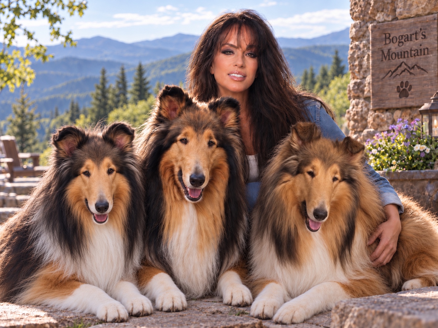 Jill with Ciara, Bogart and Paris at Bogart’s Mountain